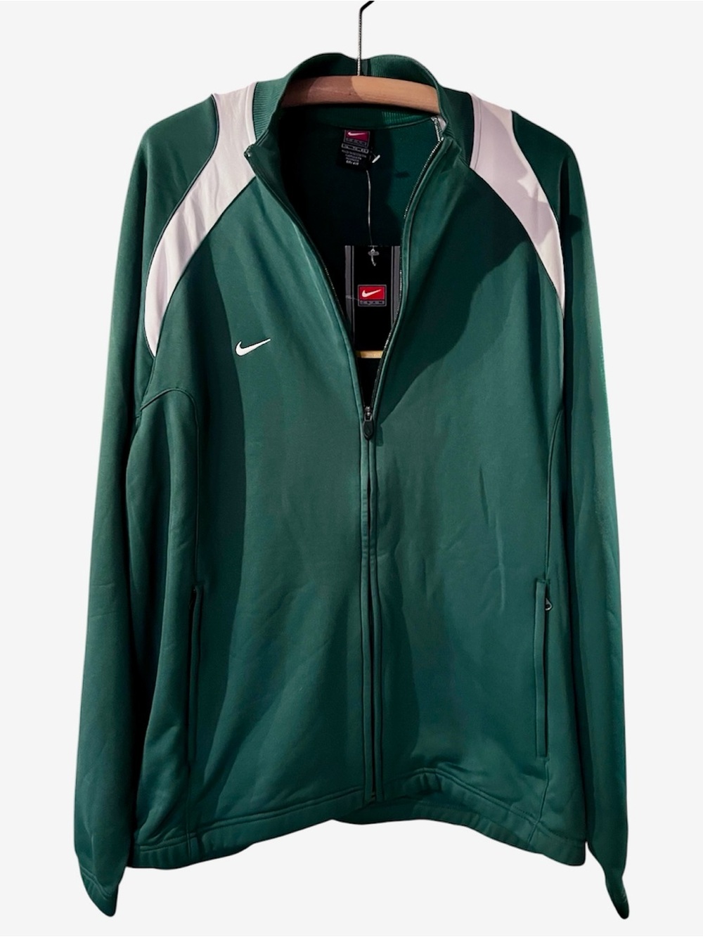 Vintage Nike Track Jacket Dri-Fit Knit Men’s XL Kelly Green w/White Full Zip NWT